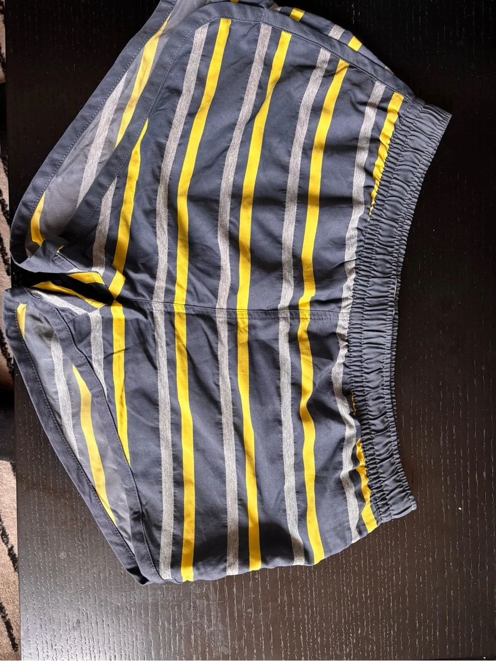Katama - “The Braden” Men's Navy, grey, and yellow striped swim trunks